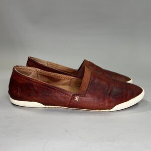 Frye Melanie Flats Women's Size 5.5 Cognac Leather Rustic Slip On Loafer Shoes